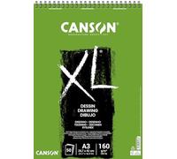 Canson XL, Papel de dibujo, Grando ligero, 160gsm, Espiralados sobre el lado corto, A3-29,7x42cm, Blanco, 50 Hojas