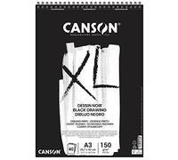 Canson Bloc de dibujo XL Dessin A3 150 g Negro 40 hojas, doble cara granulada/lisa, espiralado