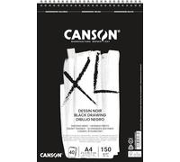 Canson XL, Papel de dibujo negro, Doble cara: Granulada y lisa, 150g, Espiralados sobre el lado corto, A4-21x29,7cm, Negro, 40 hojas
