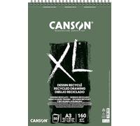 Canson XL, Papel de dibujo reciclado, Grano atenuado Fino, 160g, Espiralados sobre el lado corto, A3-29,7x42cm, Blanco, 50 Hojas