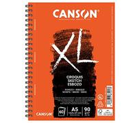 Canson XL, Papel de esbozar, Grano fino, 90g, Espiralados sobre el lado largo, A5-14,8x21cm, Marfil, 60 Hojas