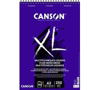 Canson XL, Papel fluido Mixed Media, Suave, 250g, Espiralados sobre el lado corto, A3-29,7x42cm, Extra Blanco, 30 Hojas