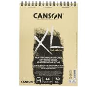 Canson XL Sand Grain, Papel Mixed Media seco, Acabado arena, 160gsm, Espiralados sobre el lado corto, A4-21x29,7cm, Natural, 40 hojas