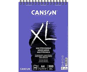 Canson XL Textured, Papel Mixed Media, Grano medio, 300g, Espiralados sobre el lado corto, A4-21x29,7cm, Blanco, 30 Hojas