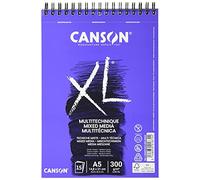 Canson XL Textured, Papel Mixed Media, Grano medio, 300g, Espiralados sobre el lado corto, A5-14,8x21cm, Blanco, 15 Hojas