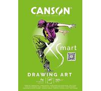 CANSON XSmart, Papel de dibujo blanco, Doble cara: texturizado y suave, 150gsm, Bloc encolado por lado largo, A4-21x29,7cm, Blanco, 40 hojas