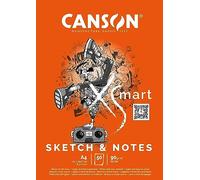 CANSON XSmart, Papel de dibujo blanco, Grano fino, 90gsm, Bloc encolado por lado largo, A4-21x29,7cm, Blanco, 50 hojas
