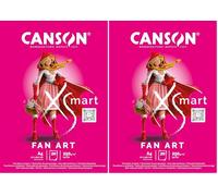 CANSON XSmart, Papel de dibujo blanco, Liso, 250gsm, Bloc encolado por lado largo, A4-21x29,7cm, Blanco, 20 hojas (Paquete de 2)