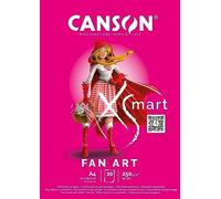 CANSON XSmart, Papel de dibujo blanco, Liso, 250gsm, Bloc encolado por lado largo, A4-21x29,7cm, Blanco, 20 hojas
