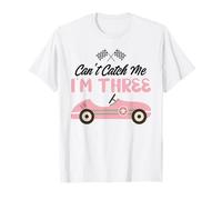 Can't Catch Me I'm Three 3rd Birthday Girl Pink Car Camiseta