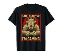 Can't Hear You Im Gaming Rhino Funny Gamer Art para Hombres y Mujeres Camiseta