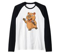 Cantando Capybara Cartoon Cute Water Pig Música Diseño Camiseta Manga Raglan