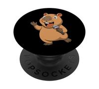 Cantando Capybara Cartoon Cute Water Pig Música Diseño PopSockets PopGrip Adhesivo