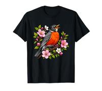 Cantando petirrojo Americano con Flores de Cerezo Rosa Camiseta