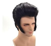 Cantantes de rock para hombre Elvis Aron Presley Cosplay Peluca Elvis Presley Traje de fiesta de pelo corto negro Peluca + Gorra de peluca Talla única Elvis Aron Presley