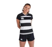 Canterbury of New Zealand Vapodri Evader - Camiseta de Rugby con Aros para Mujer, Color Negro y Blanco, 12 (L)