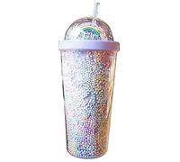 Cantimplora Botella de Agua Reutilizable de Plástico de 550 ml, Creativa, Arcoíris, Doble Capa, con Purpurina y Arenas Movedizas