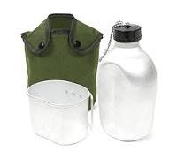 Cantimplora de aluminio portátil con taza y tapa para camping senderismo mochileo picnic supervivencia construcción cadena agua asa plegable diseño apilable almacenamiento compacto lona incluida ideal