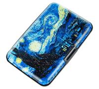 CANTINEY Tarjetero de crédito con bloqueo RFID para mujeres y hombres, pequeño, pequeño, de metal, delgado, de aluminio duro, funda para tarjetas de visita, A Vincent Van Gogh la noche estrellada, S,