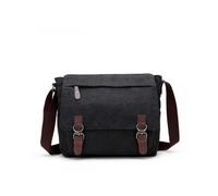 Canvas Leather Messenger Bag for Men 15.6 Inch Laptop, Vintage Shoulder Briefcase, Work Tote, Black