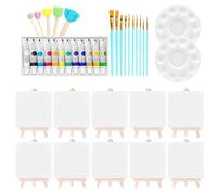Canvas Painting Kit - Mini Acrylic Paint Canvas Kit | Portable Washable Supplies | 10-Piece Set, with Easel Brushes Palette, Learning Crafts for Girl Kid Adult Artists Home Classroom Party