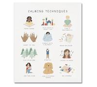 Canvas Wall-Art Calming Corner Classroom Mental Health Posters Feelings Calming Techniques Boho Emotions Chart for Prints Special Education Wall Decor Office School(Framed,12x18inch(30x45cm))