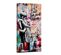 canvashop Cuadro Banksy Love You Forever 60 x 30 cm Cuadros Modernos Salón Pop Art Niños Abrazo Street Art Graffiti Impresiones de pared sobre lienzo