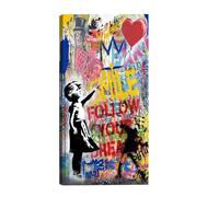 canvashop Cuadros Banksy niña con globo corazón 60 x 30 cm Balloon girl impresiones sobre lienzo Graffiti Street Art pop art