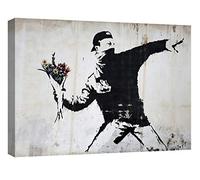 canvashop Cuadros modernos Banksy Lanzador de flores 100 x 70 cm cuadro impresiones sobre lienzo Canvas de pared salón Rage Flower Thrower Bansky
