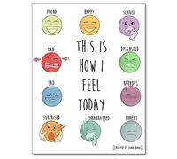 Canviburst Feelings Chart - Póster de emociones sobre la salud mental, lienzo de concienciación, arte de pared, impresiones de emociones preescolares, caras tranquilas, esquinas tranquilas, decoración