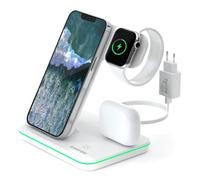 Canyon 3 en 1 Estacion de Carga Inalambrico Base Cargador iPhone y Apple Watch Airpods 3 in 1 Wireless Charger Compatible con para Dispositivos Qi Adaptador 18W Luz de Fondo Control Táctil Blanca