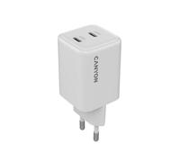 CANYON CU45CC GaN 45W Dual USB-C Wall Charger, Power Delivery PPS Fast Charging, 2-Port EU Power Adapter Compact Travel Charger, White