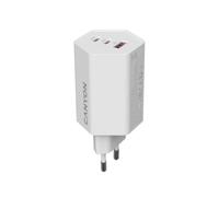 CANYON Hexagon 65 GaN - Cargador de pared (65 W, 2 puertos USB-C PD y puerto USB-A QC, 3 puertos de carga rápida UE, Samsung Super Fast Charging 2.0), color blanco