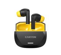 CANYON Hexagon 7 True - Auriculares inalámbricos con ANC y ENC, Bluetooth 5.4, carga inalámbrica, duración de batería de 27 horas, multipunto, control táctil, color negro y amarillo