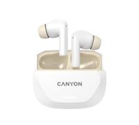 CANYON Hexagon 7 True Wireless Auriculares, TWS con ANC y ENC, Bluetooth 5.4, carga inalámbrica, duración de batería de 27 horas, multipunto, control táctil, color blanco y beige