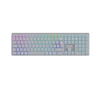 CANYON HKB-W11 Teclado Inalámbrico RGB, Dual Mode 2.4GHz & Bluetooth, disposición UK/US, Recargable 1600 mAh, Interruptor Scissor, Tamaño completo con teclado numérico, Gris