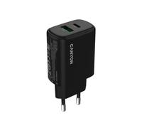 CANYON OnCharge 250 QC 25W Cargador de pared, USB-C PD y USB-A Quick Charge 3.0, Dual Port EU Plug Power Adapter PPS Carga Rápida, Negro