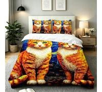Caongat Funda Nórdica Cama 180, 240x260 cm Gato Amarillo, AW402 | 3D Estampado, con 2 Funda Almohada, con Cremallera Oculta, para Adultos Parejas, para Villa Dormitorio, Ligero Transpirable
