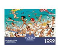 Caos de la Fiesta de la Piscina de Mykonos Puzzle De Madera Impermeable DIY Puzzles De 1000 Piezas para Adultos Desafiante Y Estimulante Rompecabezas para Juegos Desafiantes