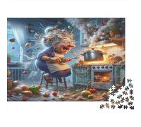 Caos en la Cocina Puzzle para Adultos Puzzle de 1000 Piezas Papel Juego de Puzzle 1000 Piezas Abuela Cocinando Relajante Hogar 52x38cm/1000pcs