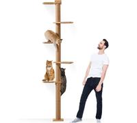 Caossuixin Árbol rascador de 5 niveles para gatos (206 cm), ajustable desde el suelo hasta el techo, estable montado en la pared con rascador, para gatos para escalar, rascar