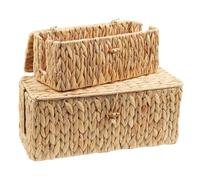 Caossuixin Caja de 2 cables, caja de gestión de cables de jacinto de agua trenzada natural, caja organizadora de cables debajo del escritorio con tapa de bambú, almacenamiento de cables con apertura