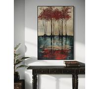 CAOXTART Arte mural moderno de árbol rojo - Póster abstracto de bosque, pintura al óleo sobre lienzo con decoración otoñal para una decoración de lujo del hogar (50x70cm/sin marco)