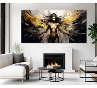 CAOXTART Cuadro abstracto Caído sobre lienzo, hermosa imagen de mujer negra con alas, arte gótico para pared, decoración para el hogar (40x80cm/marco interno).