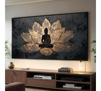 CAOXTART Cuadro abstracto de Buda Loto sobre lienzo, arte mural de flores doradas, decoración zen espiritual, pósteres religiosos para sala de yoga (50x90cm/sin marco)