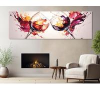 CAOXTART Cuadro abstracto de copas de vino, pósteres e impresiones de vino, lienzo grande de acuarela para pared, decoración de cocina (60 x 180 cm/sin marco)