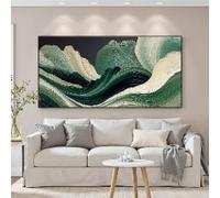 CAOXTART Cuadro abstracto sobre lienzo, láminas con formas fluidas verdes y blancas, obra de arte pintada a mano, arte mural moderno con textura (50x100cm/sin marco)
