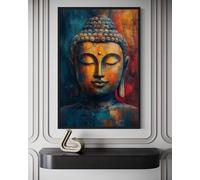 CAOXTART Cuadro al óleo de Buda a color sobre lienzo, póster de retrato abstracto, impresión en lienzo extragrande, arte mural religioso para decoración del hogar (40x60cm/marco interno)