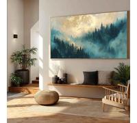 CAOXTART Cuadro al óleo sobre lienzo con diseño de bosque y cielo dorado, pósteres y láminas abstractas con textura, gran obra de arte mural de paisaje natural (20x40cm/marco interno).