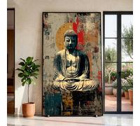 CAOXTART Cuadro al óleo sobre lienzo con la imagen de un Buda meditando en paz, arte mural zen, lienzos con fondo abstracto vintage, decoración para el hogar (40x70cm/marco interno).